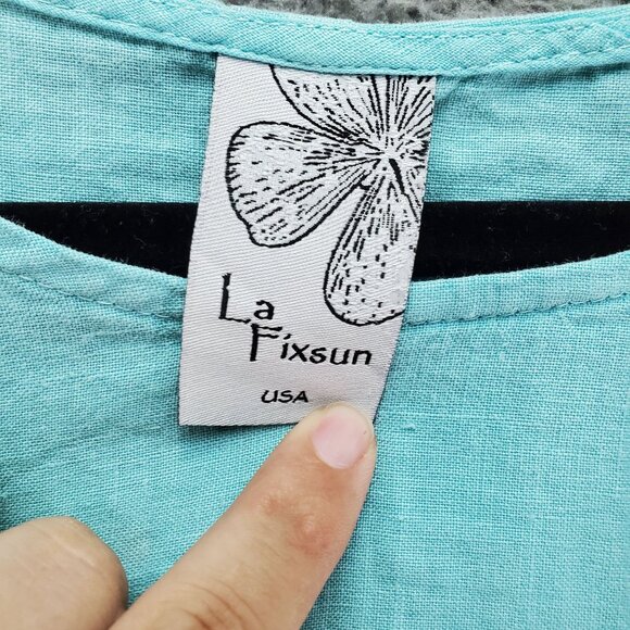 La Fixsun Top Womens Small Turquoise Blue 3/4 Sleeve Linen Tunic Blouse - Picture 2 of 8